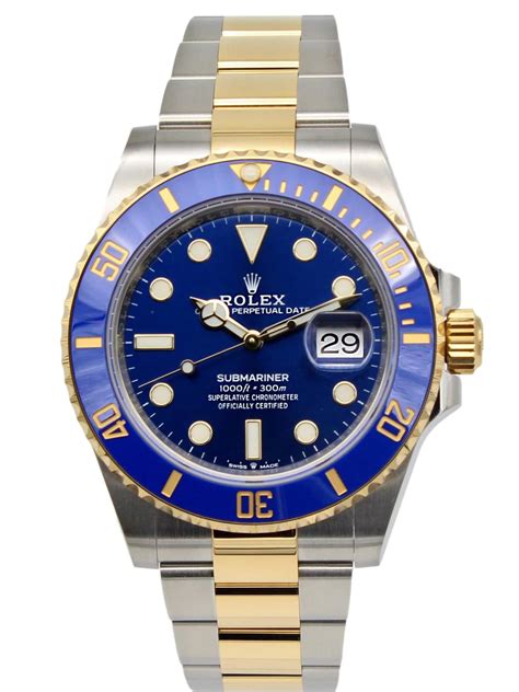 blue and gold rolex watch|Rolex submariner 126613lb for sale.